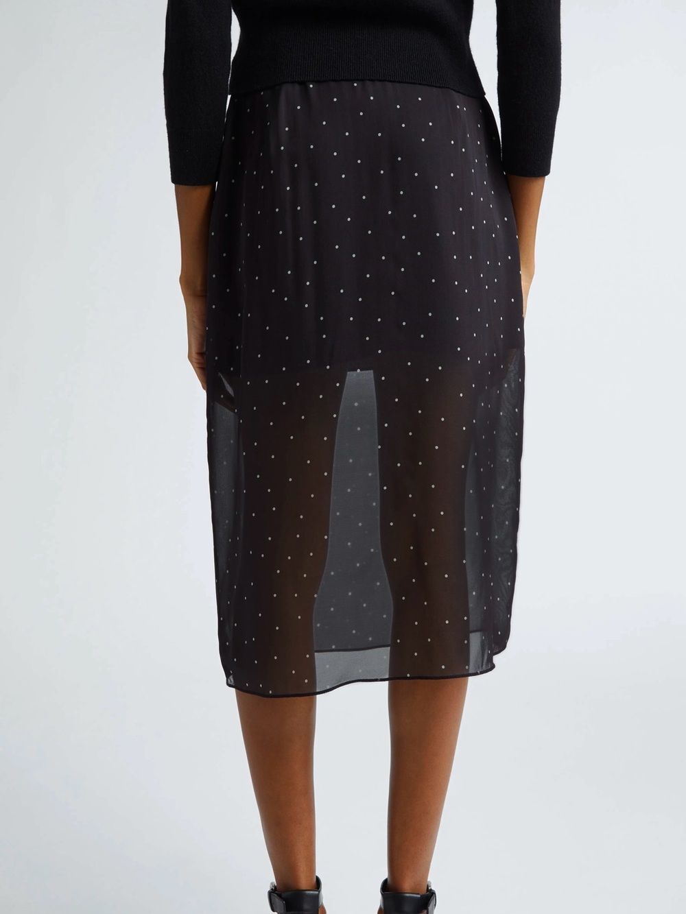 NEW VINCE BLACK POLKA DOT SILK MIDI SKIRT - Picture 7 of 9